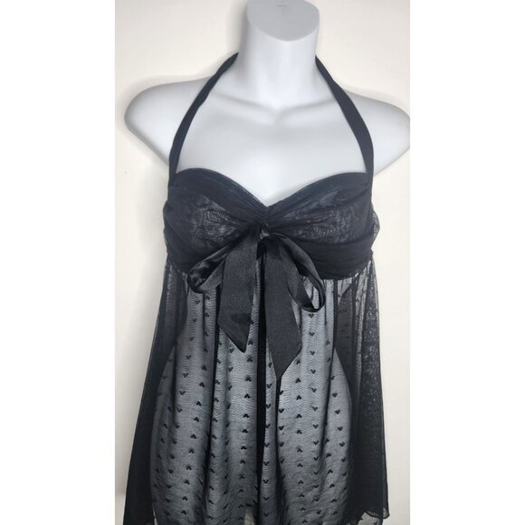 Victoria's Secret Sexy Black Mesh Sleeping Dress Halter Neck Open Back M - Picture 2 of 6